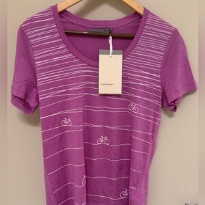 Icebreaker Women's Magenta Merino Wool Tee with Bicycle Print - M